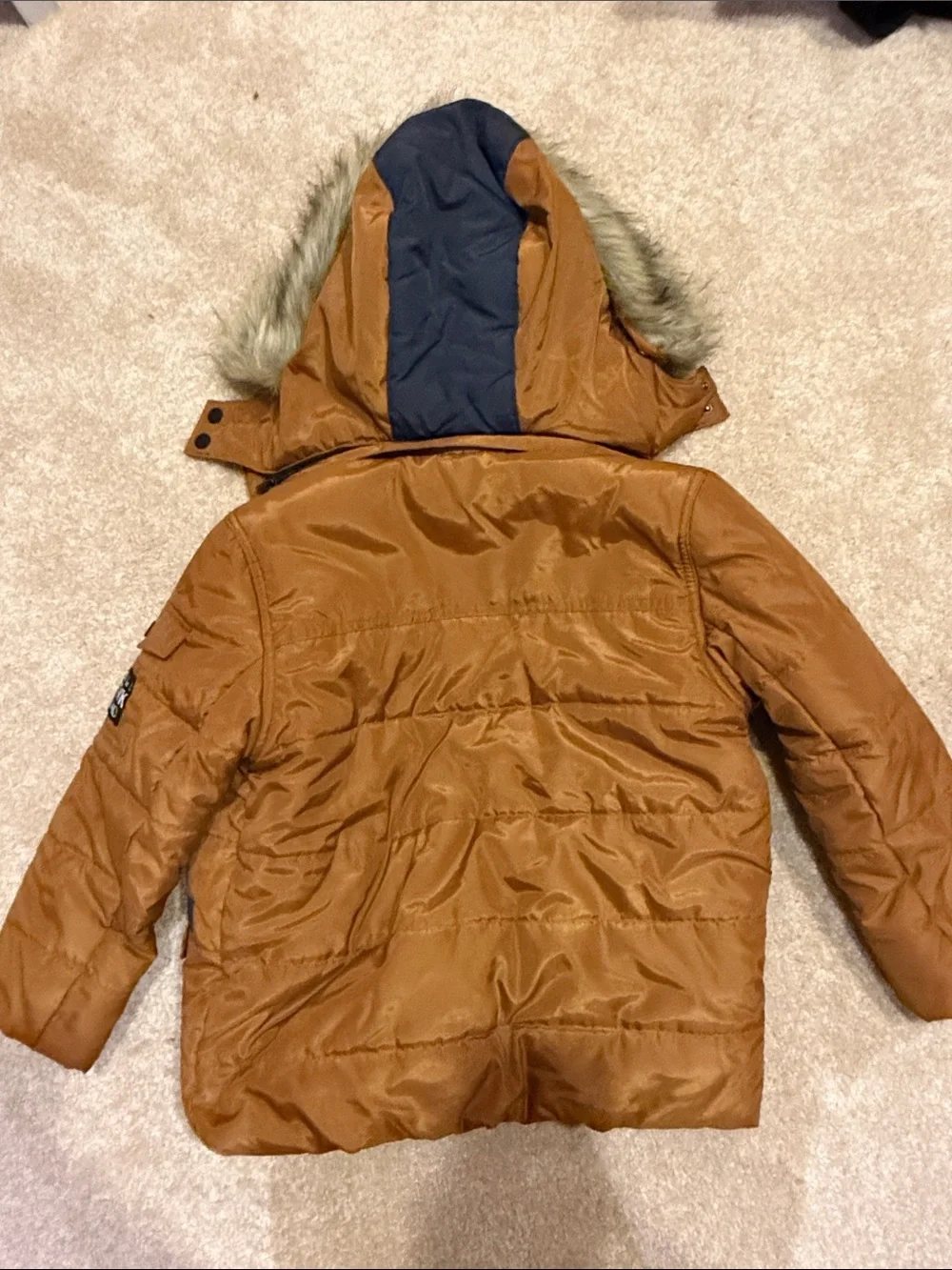 Mayoral Rust Orange Hooded Puffer Jacket with Faux Fur Trim